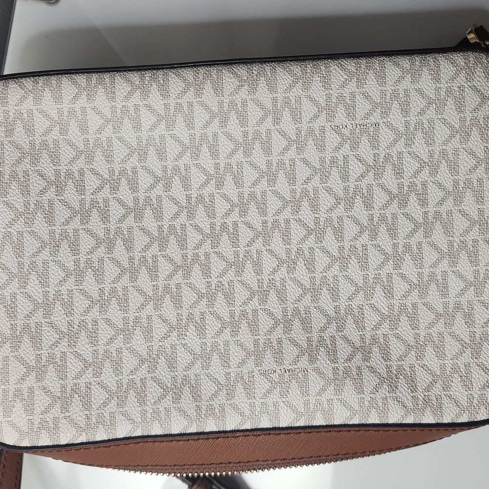 Michael Kors Monogram Crossbody Bag in Cream and Brown